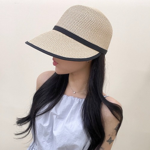 [여름모자/휴양지코디] 자외선차단 심플 배색 밀짚 라탄 썬캡 모자